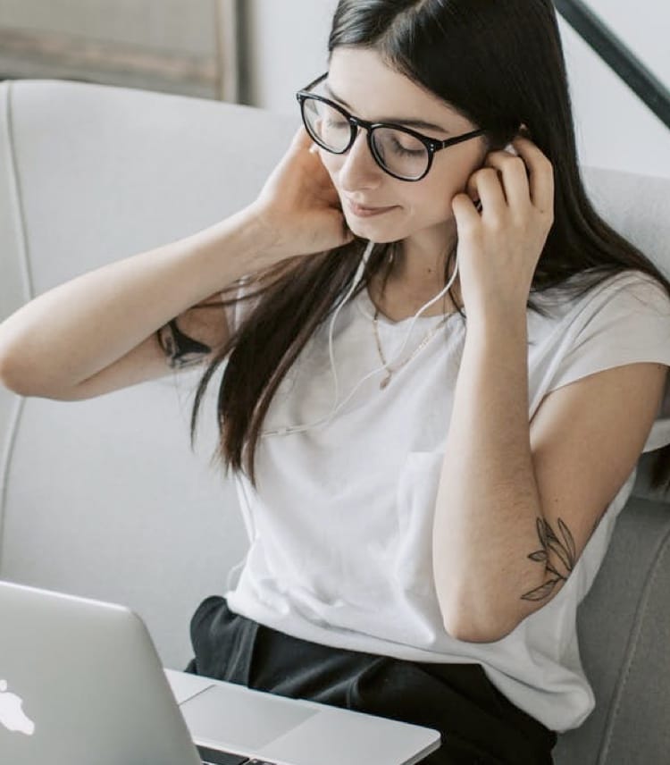 A woman having a video call