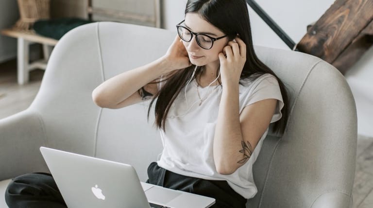 A woman having a video call